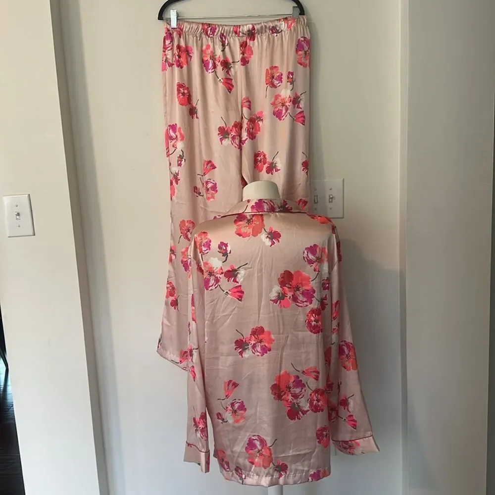 Victoria Secret Floral Satiny Pajama Set L